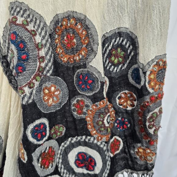 Tolani Hand Embroidered Wool Scarf 74x27" - Picture 6 of 10